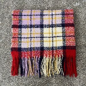Plaid Blanket Scarf - Aerie - Red, Light Purple & Cream